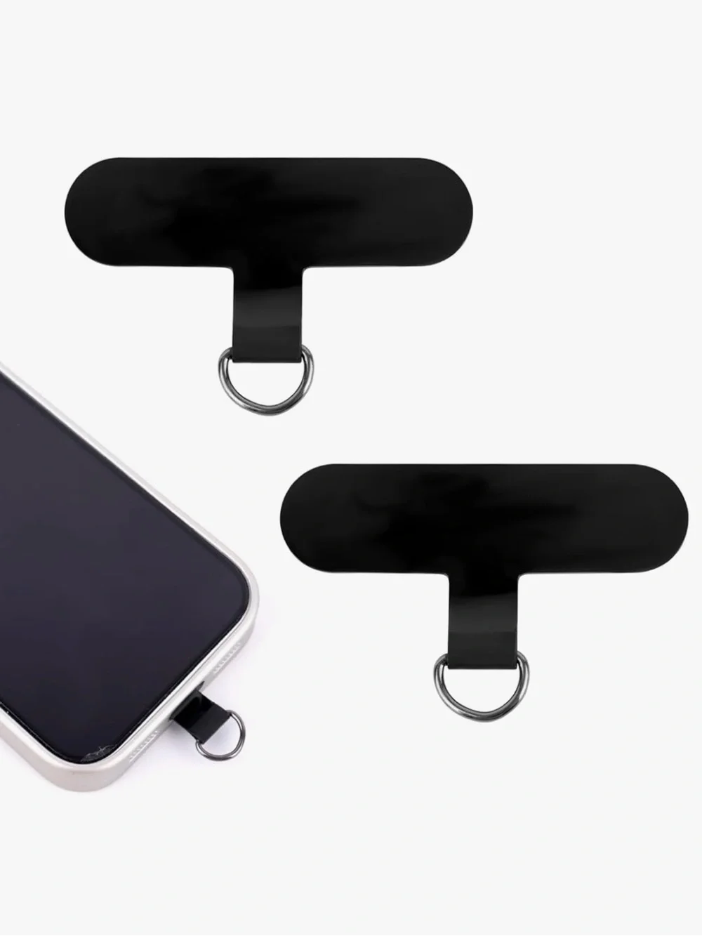 💞 New 2-Pack Black Adhesive Phone Tether with Ring for Lanyard